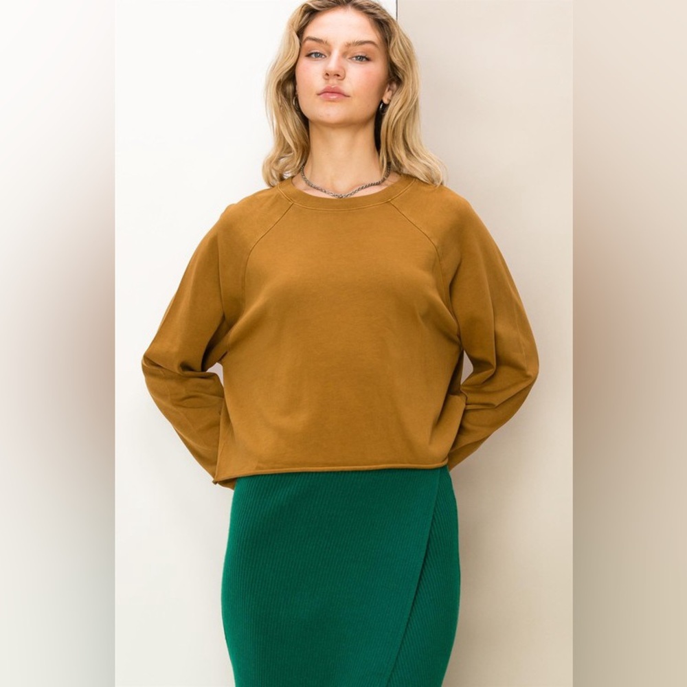 241B-BROWN. Raglan Long Sleeve Sweatshirt